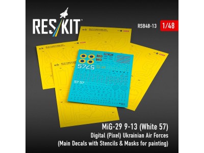 MiG-29 9-13 (White 57) Digital (Pixel) Ukrainian Air Forces (Main Decals with Stencils & Masks for painting 4 pcs) 
