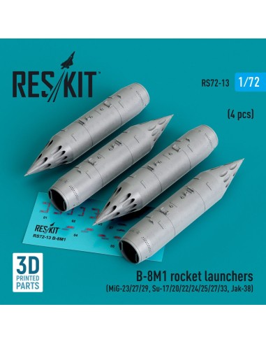 B-8M1 rocket launchers (4 pcs) (MiG-23/27/29, Su-17/20/22/24/25/27/33, Jak-38) (3D Printed) 