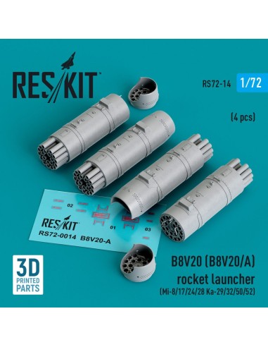 B8V20-? rocket launchers (4 pcs) (Mi-8/17/24/28, Ka-29/32/50/52) (3D Printed) 