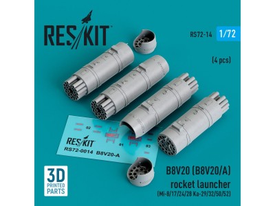 B8V20-? rocket launchers (4 pcs) (Mi-8/17/24/28, Ka-29/32/50/52) (3D Printed) 