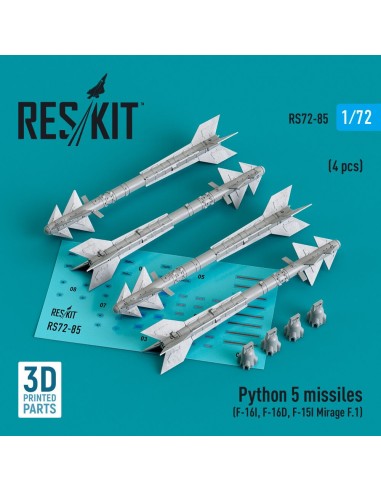 Python 5 missiles (4 pcs) (F-16I, F-16D, F-15I, Mirage F.1) (3D Printed) 