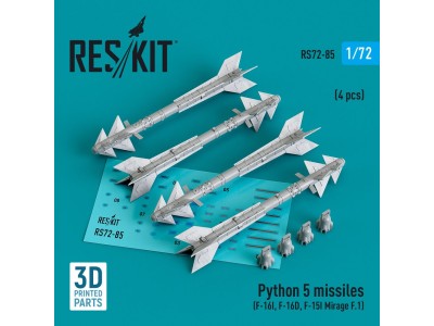 Python 5 missiles (4 pcs) (F-16I, F-16D, F-15I, Mirage F.1) (3D Printed) 