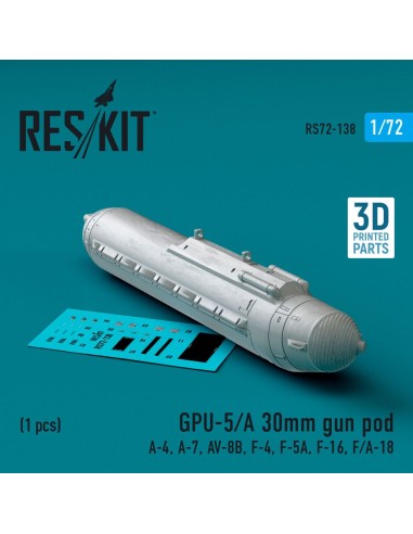 GPU-5/A 30mm gun pod (1 pcs) (A-4, A-7, AV-8B, F-4, F-5A, F-16, F/A-18) (3D Printed) 