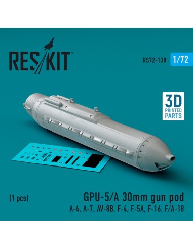 GPU-5/A 30mm gun pod (1 pcs) (A-4, A-7, AV-8B, F-4, F-5A, F-16, F/A-18) (3D Printed) 