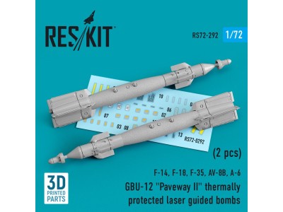GBU-12 Paveway II thermally protected laser guided bombs (2 pcs) (F-14, F-18, F-35, AV-8B, A-6) (3D Printed) 