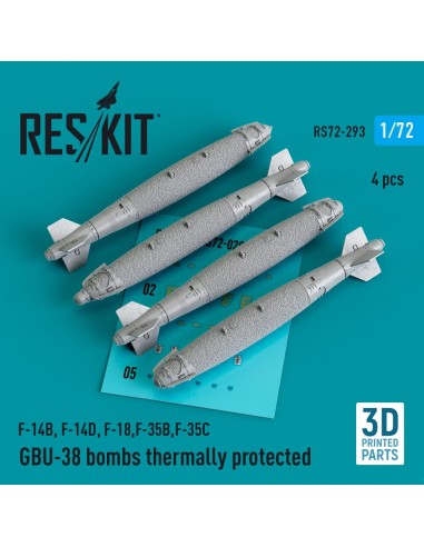 GBU-38 bombs thermally protected (4 pcs) (F-14B, F-14D, F-18,F-35B,F-35C) (3D Printed) 