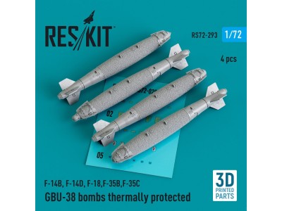 GBU-38 bombs thermally protected (4 pcs) (F-14B, F-14D, F-18,F-35B,F-35C) (3D Printed) 