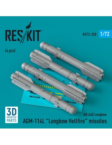 AGM-114L Longbow Hellfire missiles (4 pcs)(AH-64D Longbow) (3D Printed) 