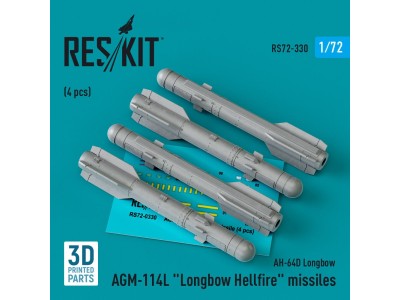 AGM-114L Longbow Hellfire missiles (4 pcs)(AH-64D Longbow) (3D Printed) 