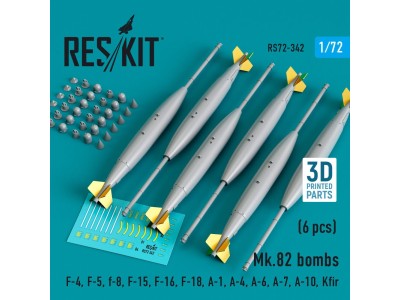 Mk.82 bombs (6 pcs) (F-4, F-5, F-8, F-15, F-16, F-18, A-1, A-4, A-6, A-7, A-10, Kfir) (3D Printed) 