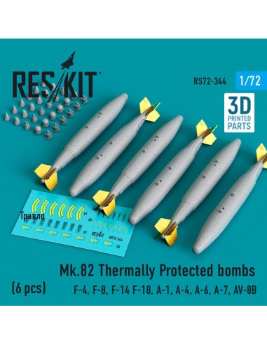 Mk.82 thermally protected bombs (6 pcs) (F-4, F-8, F-14 F-18, A-1, A-4, A-6, A-7, AV-8B) (3D Printed) 