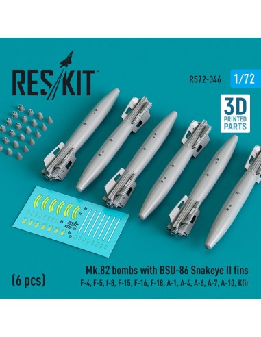 Mk.82 bombs with BSU-86 Snakeye II fins (6 pcs) (F-4, F-5, F-8, F-15, F-16, F-18, A-1, A-4, A-6, A-7, A-10, Kfir) (3D Printed) 
