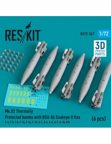 Mk.82 bombs with BSU-86 Snakeye II fins (6 pcs) (F-4, F-5, F-8, F-15, F-16, F-18, A-1, A-4, A-6, A-7, A-10, Kfir) (3D Printed) 