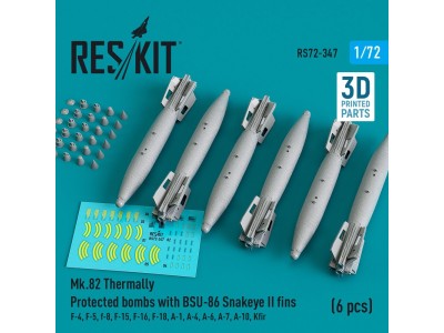 Mk.82 bombs with BSU-86 Snakeye II fins (6 pcs) (F-4, F-5, F-8, F-15, F-16, F-18, A-1, A-4, A-6, A-7, A-10, Kfir) (3D Printed) 