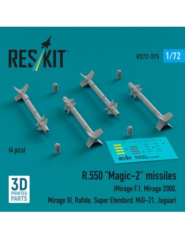 R.550 Magic-2 missiles (4 pcs) (Mirage F.1, Mirage 2000, Mirage III, Rafale, Super Etendard, MiG-21, Jaguar) (3D Printed) 