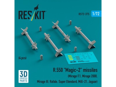R.550 Magic-2 missiles (4 pcs) (Mirage F.1, Mirage 2000, Mirage III, Rafale, Super Etendard, MiG-21, Jaguar) (3D Printed) 