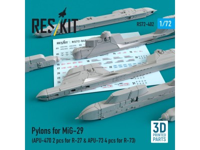 Pylons for MiG-29 (APU-470 2 pcs for R-27 & APU-73 4 pcs for R-73) (3D Printed) 