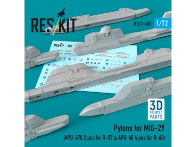 Pylons for MiG-29 (APU-470 2 pcs for R-27 & APU-60 4 pcs for R-60) (3D Printed) 
