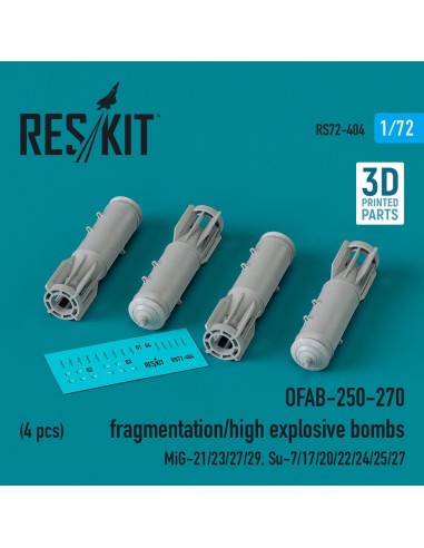 OFAB-250-270 fragmentation/high explosive bombs (4 pcs) (MiG-21/23/27/29, Su-7/17/20/22/24/25/27) (3D Printed) 