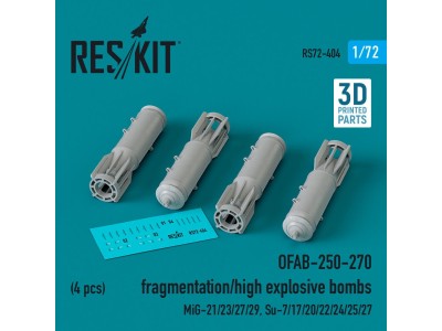 OFAB-250-270 fragmentation/high explosive bombs (4 pcs) (MiG-21/23/27/29, Su-7/17/20/22/24/25/27) (3D Printed) 