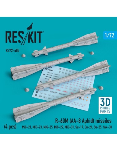 R-60? (AA-8 Aphid) missiles (4 pcs) (MiG-21,MiG-23,MiG-25, MiG-29,MiG-31,Su-17,Su-24,Su-25,Yak-38) (3D Printed) 
