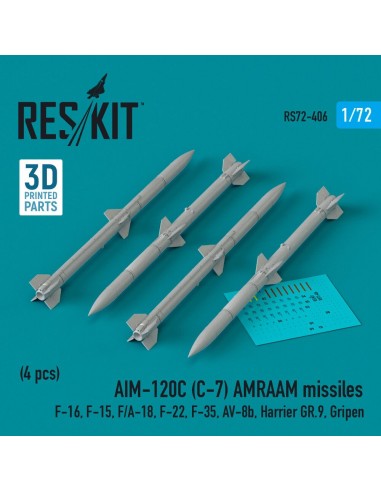 AIM-120C (C-7) AMRAAM missiles (4 pcs) (F-16, F-15, F/A-18, F-22, F-35, AV-8b, Harrier GR.9, Gripen) (3D Printed) 