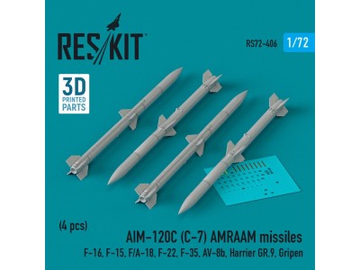 AIM-120C (C-7) AMRAAM missiles (4 pcs) (F-16, F-15, F/A-18, F-22, F-35, AV-8b, Harrier GR.9, Gripen) (3D Printed) 