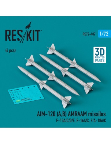 AIM-120 (A,B) AMRAAM missiles (4 pcs) (F-15A/C/D/E, F-16A/C, F/A-18A/C) (3D Printed) 