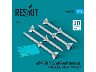 AIM-120 (A,B) AMRAAM missiles (4 pcs) (F-15A/C/D/E, F-16A/C, F/A-18A/C) (3D Printed) 