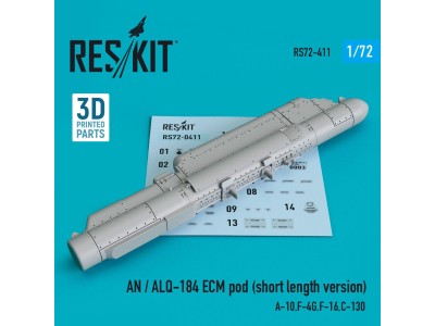 AN / ALQ-184 ECM pod (short length version) (A-10,F-4G,F-16,C-130) (3D Printed) 