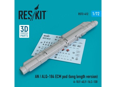 AN / ALQ-184 ECM pod (long length version) (A-10,F-4G,F-16,C-130) (3D Printed) 