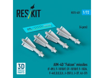 AIM-4D Falcon missiles (4 pcs) (F-89J, F-101B/F, CF-101B/F, F-102A, F-4(C,D,E,EJ), J-35F/J, J-37, AJ-37) (3D Printed) 