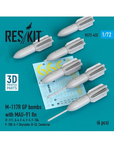 M-117R GP bombs with MAU-91 fin (6 pcs) (F-105, F-111, A-4 ,F-4, F-5, F-104, F-100, A-1 Skyraider, B-52, Canberra) (3D Printed) 
