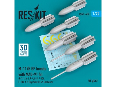 M-117R GP bombs with MAU-91 fin (6 pcs) (F-105, F-111, A-4 ,F-4, F-5, F-104, F-100, A-1 Skyraider, B-52, Canberra) (3D Printed) 