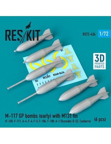 M-117 GP bombs (early) with M131 fin (6 pcs) (F-105, F-111, A-4 ,F-4, F-5, F-104, F-100, A-1 Skyraider, B-52, Canberra) (3D Prin