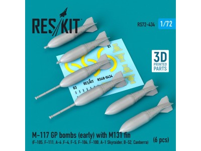 M-117 GP bombs (early) with M131 fin (6 pcs) (F-105, F-111, A-4 ,F-4, F-5, F-104, F-100, A-1 Skyraider, B-52, Canberra) (3D Prin
