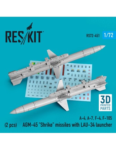 AGM-45 Shrike missiles with LAU-34 launcher (2 pcs) (A-4, A-7, F-4, F-105) (3D Printed) 
