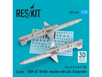 AGM-45 Shrike missiles with LAU-34 launcher (2 pcs) (A-4, A-7, F-4, F-105) (3D Printed) 