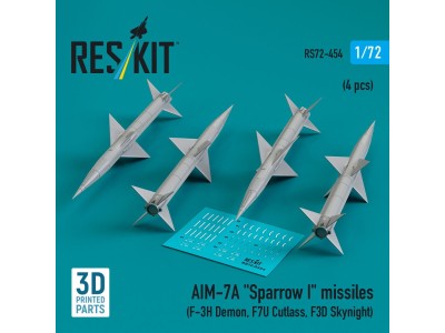 AIM-7A Sparrow I missiles (4 pcs) (F-3H Demon, F7U Cutlass, F3D Skynight) (3D Printed) 