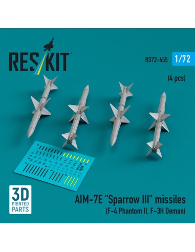AIM-7E Sparrow III missiles (4 pcs) (F-4 Phantom II, F-3H Demon) (3D Printed) 