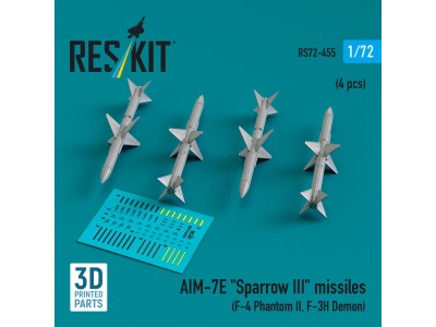 AIM-7E Sparrow III missiles (4 pcs) (F-4 Phantom II, F-3H Demon) (3D Printed) 