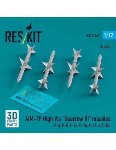 AIM-7F High Vis Sparrow III missiles (4 pcs) (F-4, F-5, F-15, F-16, F-14, F/A-18) (3D Printed) 