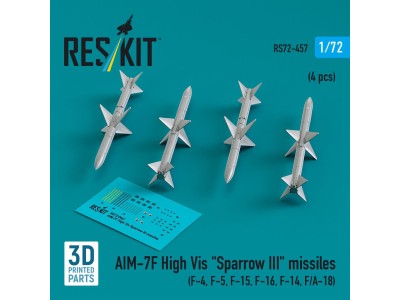 AIM-7F High Vis Sparrow III missiles (4 pcs) (F-4, F-5, F-15, F-16, F-14, F/A-18) (3D Printed) 