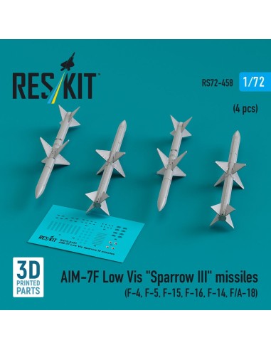 AIM-7F Low Vis Sparrow III missiles (4 pcs) (F-4, F-5, F-15, F-16, F-14, F/A-18) (3D Printed) 