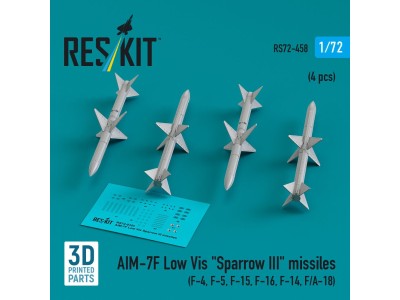 AIM-7F Low Vis Sparrow III missiles (4 pcs) (F-4, F-5, F-15, F-16, F-14, F/A-18) (3D Printed) 