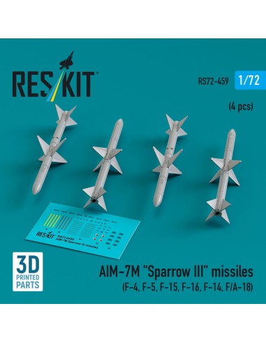 AIM-7M Sparrow III missiles (4 pcs) (F-4, F-5, F-15, F-16, F-14, F/A-18) (3D Printed) 