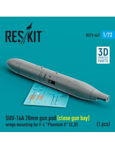 SUU-16A 20mm gun pod (close gun bay) wings mounting for F-4 Phantom II (C,D) (1 pcs) (3D Printed) 