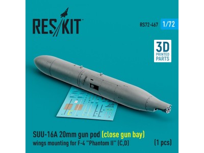 SUU-16A 20mm gun pod (close gun bay) wings mounting for F-4 Phantom II (C,D) (1 pcs) (3D Printed) 