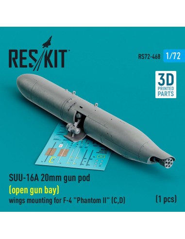 SUU-16A 20mm gun pod (open gun bay) wings mounting for F-4 Phantom II (C,D) (1 pcs) (3D Printed) 