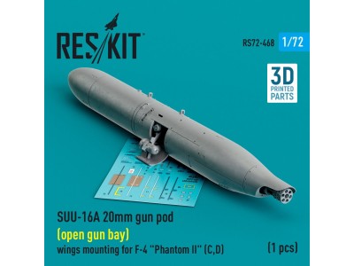 SUU-16A 20mm gun pod (open gun bay) wings mounting for F-4 Phantom II (C,D) (1 pcs) (3D Printed) 